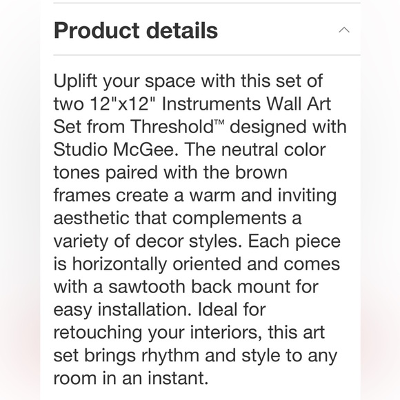 STUDIO MCGEE NWT 2pc instruments wall art set -12” -drum & horn - Picture 5 of 8